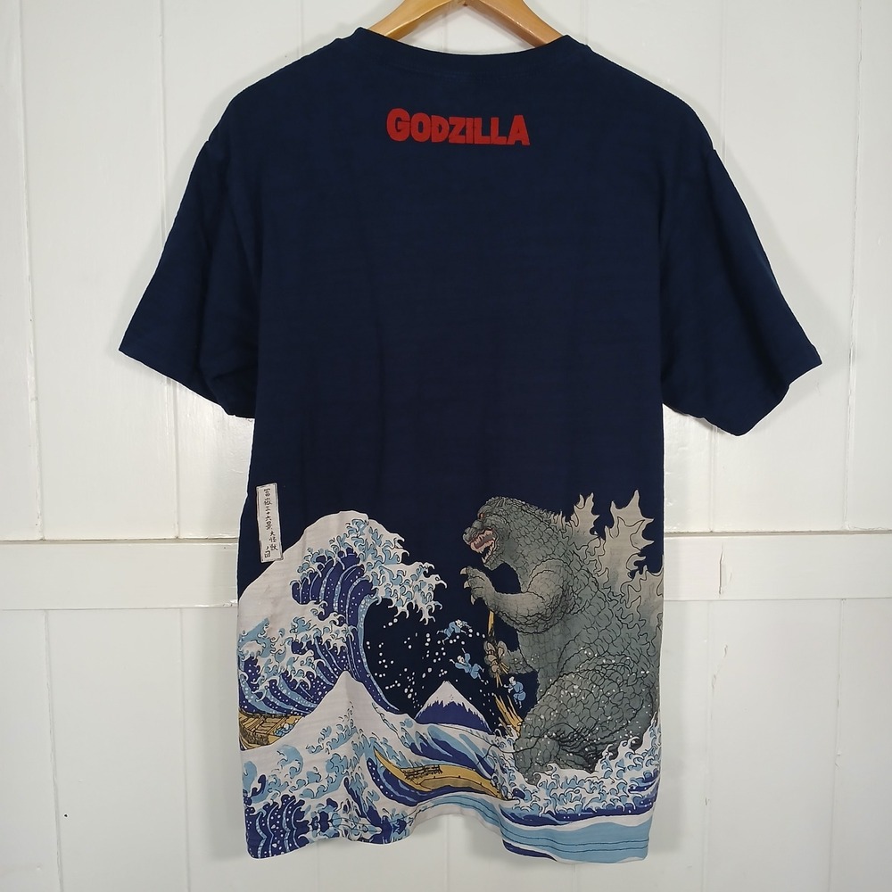 Godzilla Graphic T-Shirt Mens XXL Navy Blue Great Wave Off Kanagawa GZ-UT-001